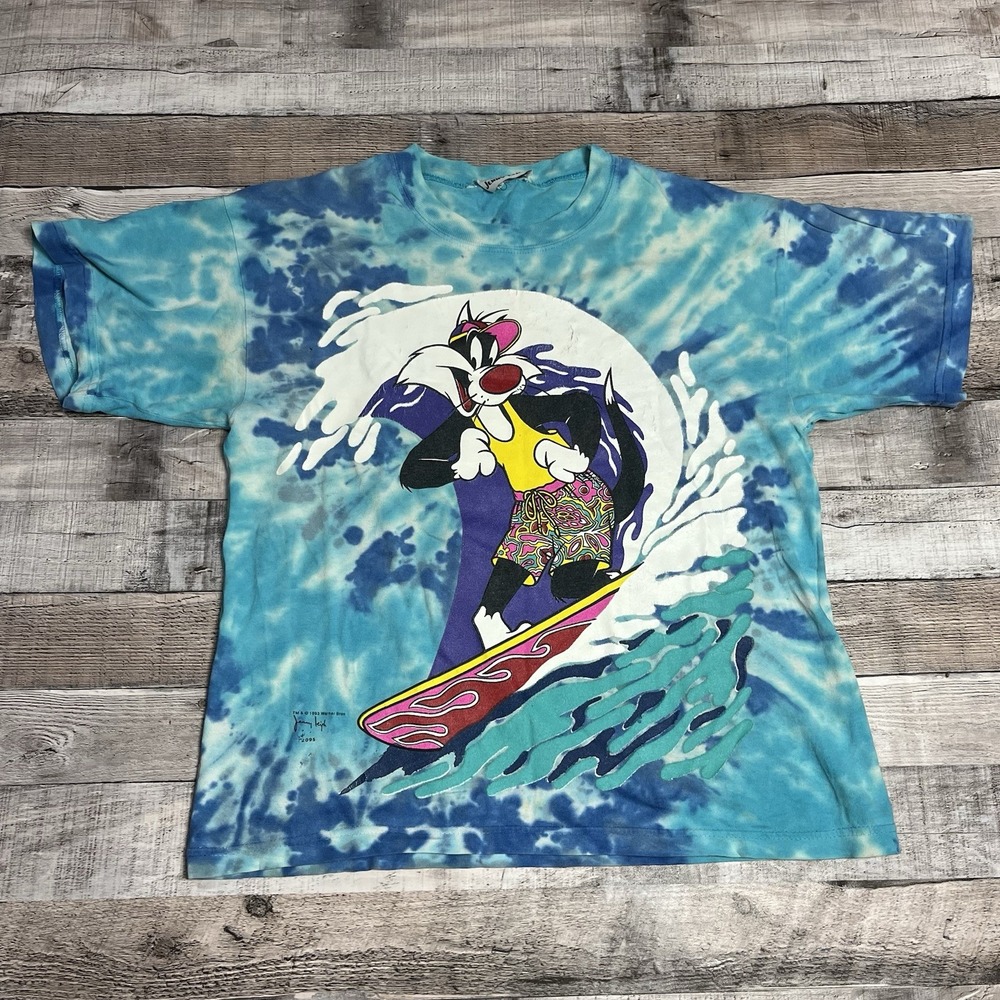 Sylvester Shirt Size Small Blue Vintage Tie Dye Jerry Leigh Looney Tunes